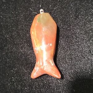 Red jasper fish pendant with 925 sterling loop